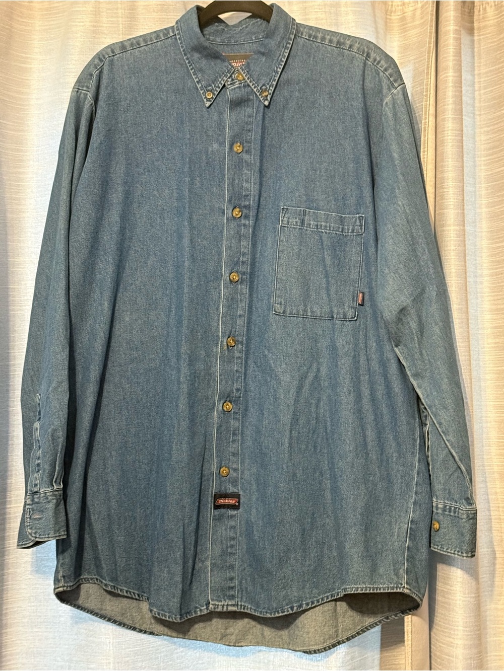 Vintage Y2K Mid Wash‎ Dickies Denim Button Up Long Sleeve Sz L 100% Cotton EUC